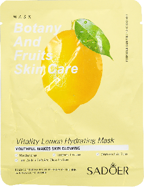 Маска для обличчя тканинна Лимон Sadoer Botany and fruits skin care, 25 г