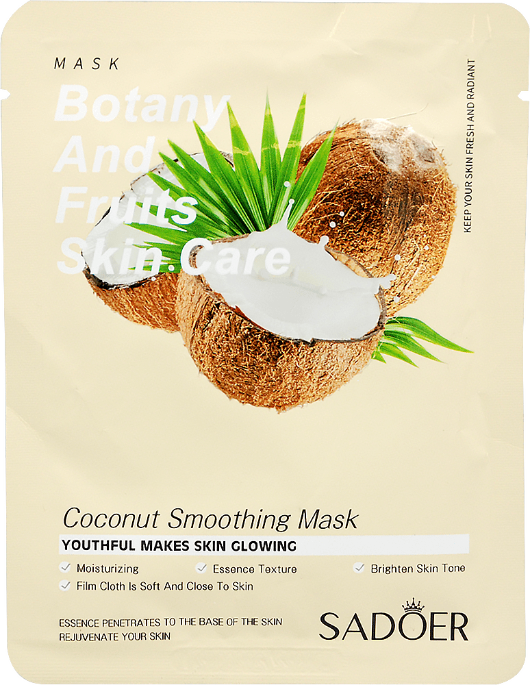 Маска для обличчя тканинна Кокос Sadoer Botany and fruits skin care, 25 г