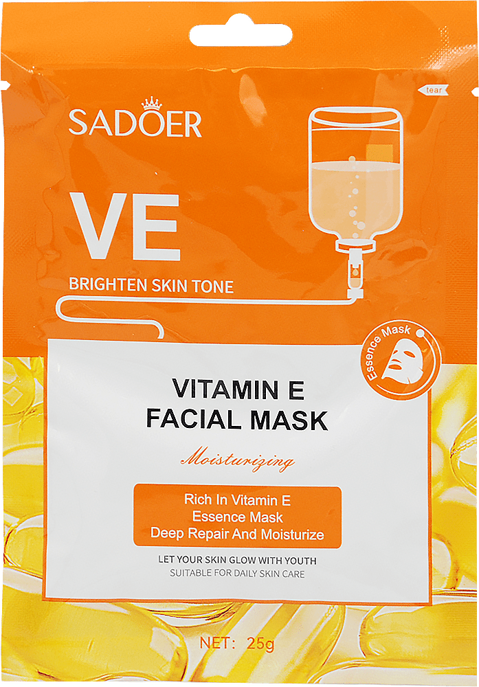 Маска тканинна для обличчя з вітаміном Sadoer VE Brighton skn tone, 25 г