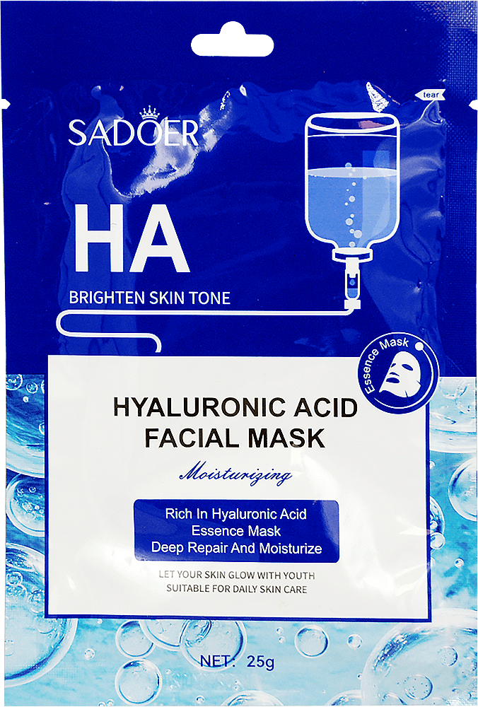 Маска тканинна для обличчя з гіалуроновою кислотою Sadoer HA Brighton skn tone, 25 г