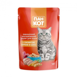 Пан Кот корм для кошек с сочной курицей в соусе, 100 г