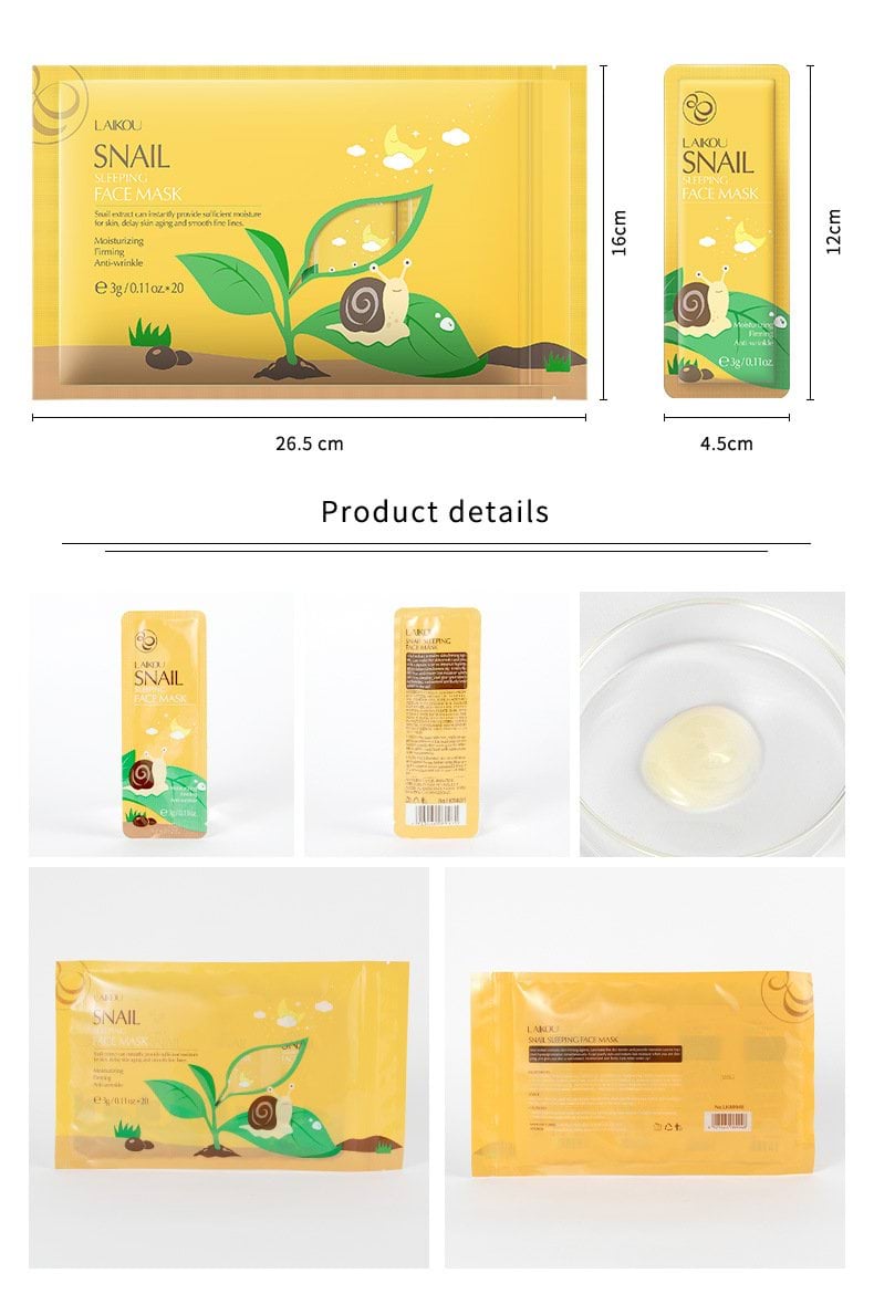 Набор масок Laikou ночной уход с экстрактом улитки, 3 г*20 шт