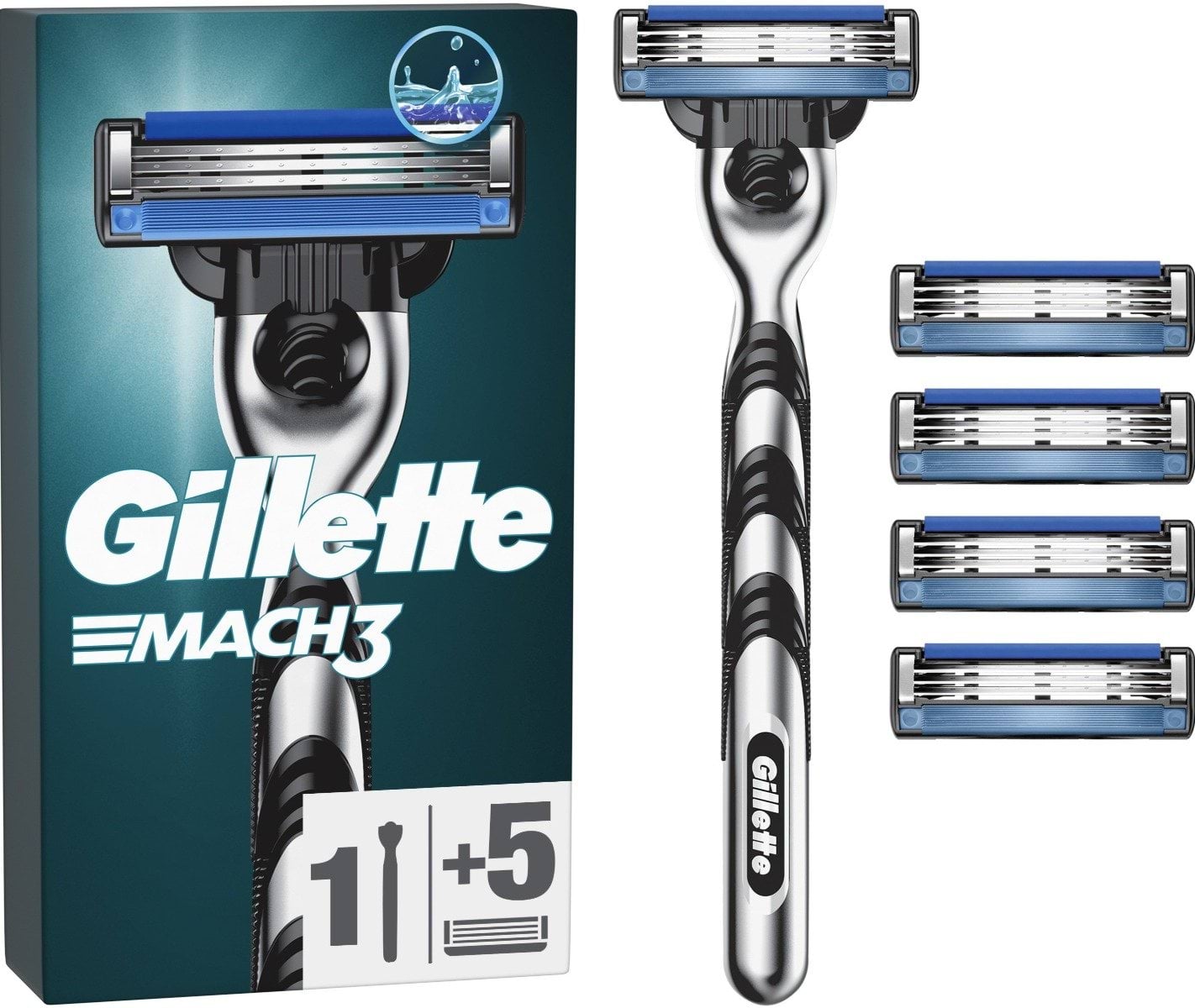Станок для гоління чоловічий (бритва) Gillette Mach3 з 5 змінними картриджами, 1 шт
