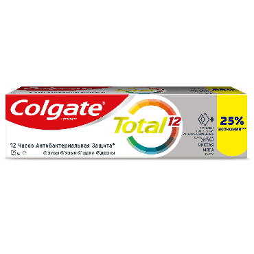 Комплексна зубна паста Colgate Total 12 Чиста м'ята, бореться з бактеріями, 125 мл