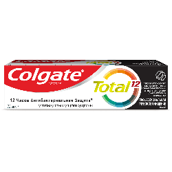 Зубна паста з деревним вугіллям Colgate Total 12 глибоке очищення комплексна антибактеріальна, 75 мл