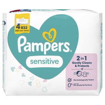 Дитячі вологі серветки Pampers Sensitive, 208 штук фото 1