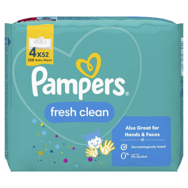 Дитячі вологі серветки Pampers Fresh Clean, 208 штук