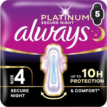 Гігієнічні прокладки Always Platinum Secure Night (Розмір 4) 5 шт
