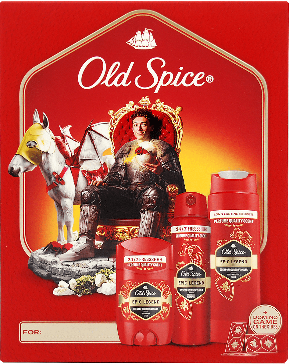 Подарочный набор Old Spice Knight Epic Legend аэрозольный дезодорант 150 мл + дезодорант-сток 50 мл + гель для душа 250 мл