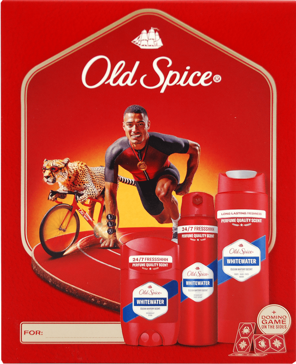 Набір Old Spice Whitewater дезодорант 150 мл + дезодорант-стік 50 мл + гель для душу 250 мл + доміно гра
