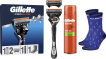 Подарунковий набір: Станок для гоління чоловічий (Бритва) Gillette Fusion5 Proglide Flexball з 2 змінними картриджами + Гель для гоління Gillette Fusion Для чутливої шкіри 200 мл + Шкарпетки