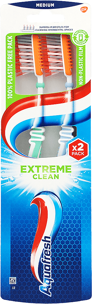 Зубна щітка Aquafresh Екстрім Клін 1+1 середньої жорсткості