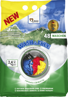 Порошок для прання Wash & Free Гірська свіжість універсальний 48 прань 2.4 кг
