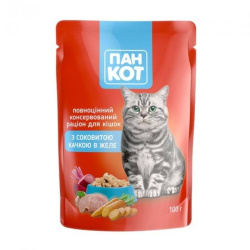 Пан Кот корм для кошек с сочной уткой в ​​желе, 100 г