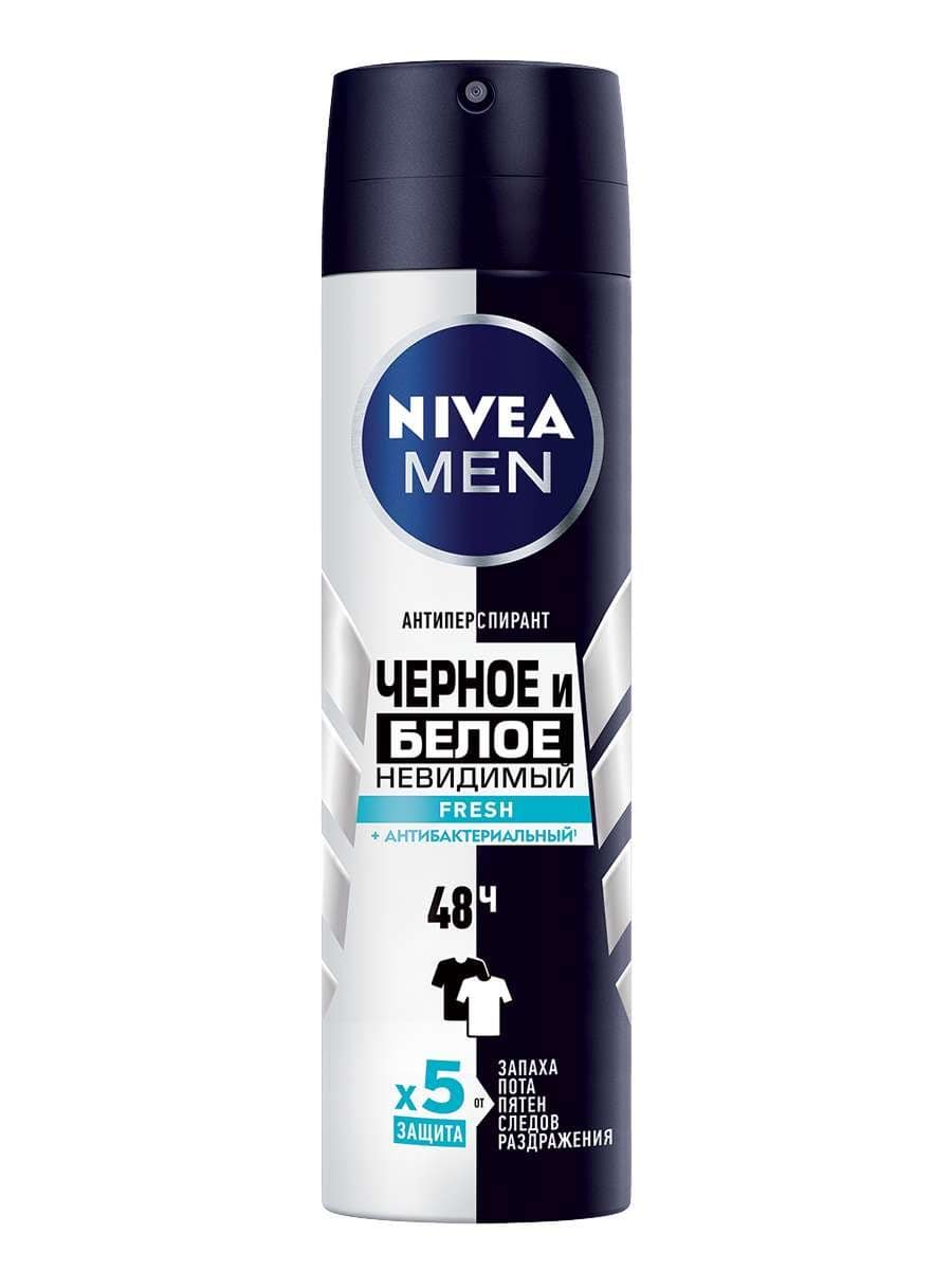 Дезодорант Nivea Men 150 мл Чорне і Біле Невидимий Fresh спрей-антиперспірант антибактеріальний ефект