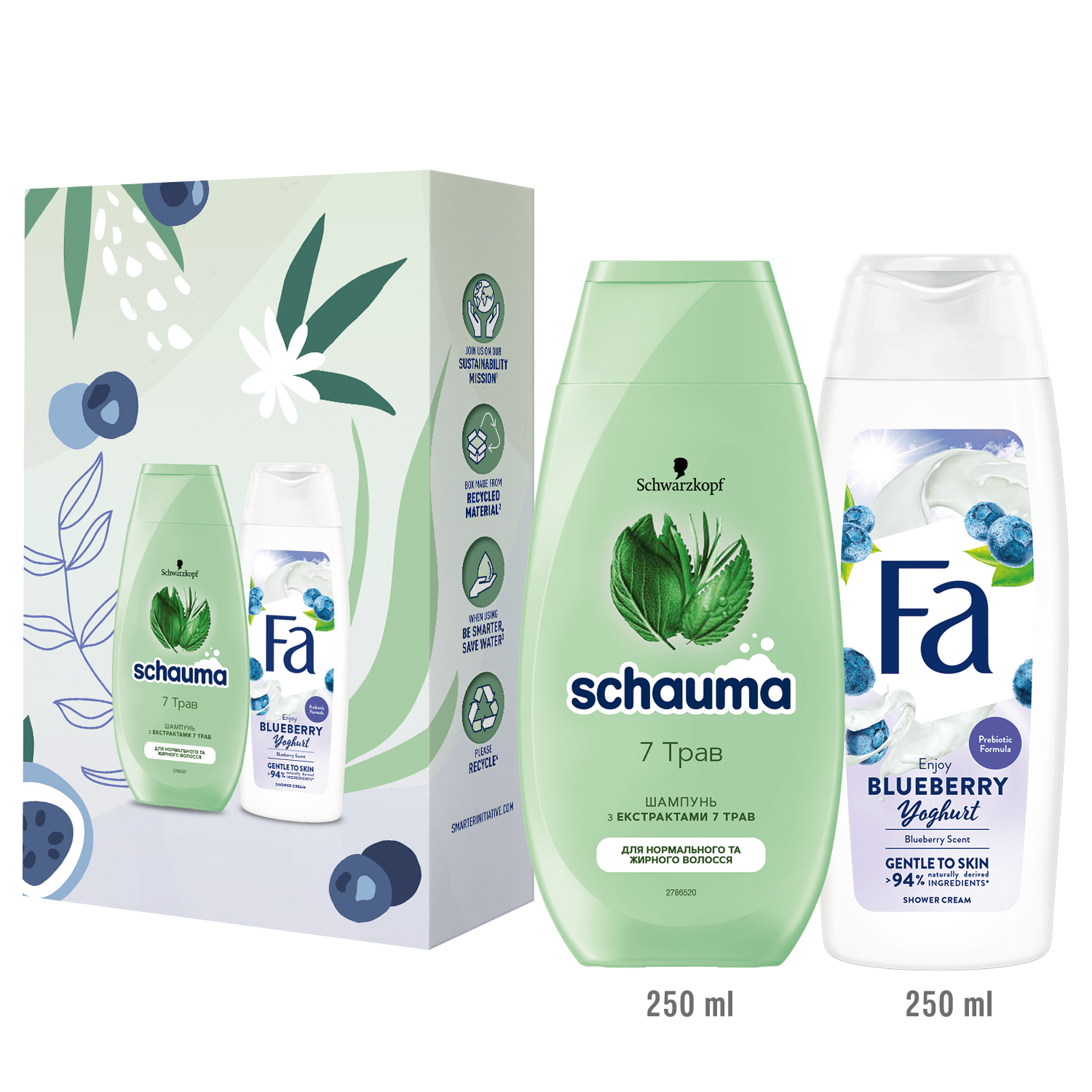 Набір Fa Herbal & Blueberry (FA крем-гель для душу, 250 мл+Schauma шампунь для волос, 250 мл)
