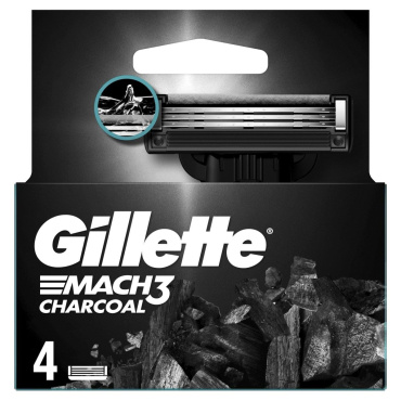 Мужские сменные картриджи для бритья (лезвия) Gillette Mach3 Charcoal, 4 шт  фото 1