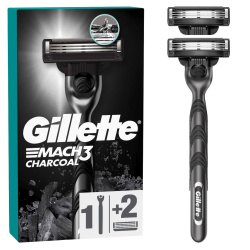 Станок для бритья мужской (Бритва) Gillette Mach3 Charcoal с 2 сменными картриджами
