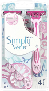 Одноразовые станки для бритья женские Simply Venus 3, 4 шт фото 1