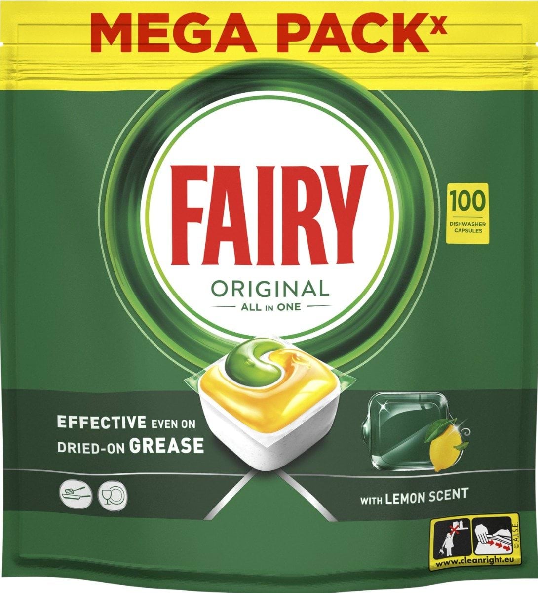Капсули для посудомийних машин FAIRY Оріджінал Все в Одному Лимон, 100шт