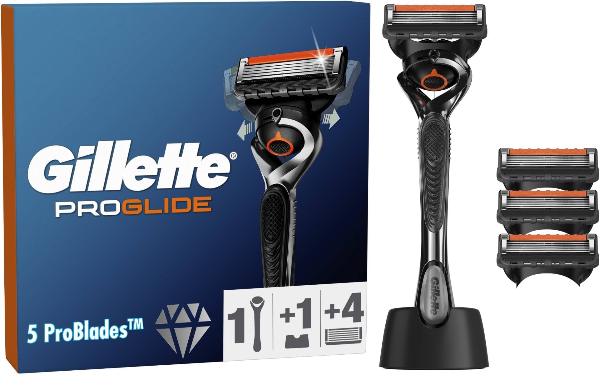 Станок для бритья мужской (бритва) Gillette Fusion ProGlide с 4 сменными картриджами + подставка, 5 лезвий