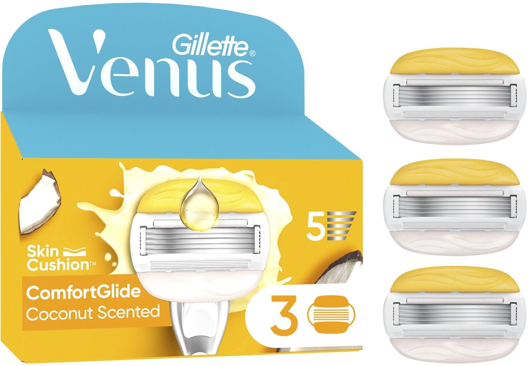 Змінні картриджі для гоління (леза) жіночі Gillette Venus ComfortGlide Olay з кокосом, 3 шт