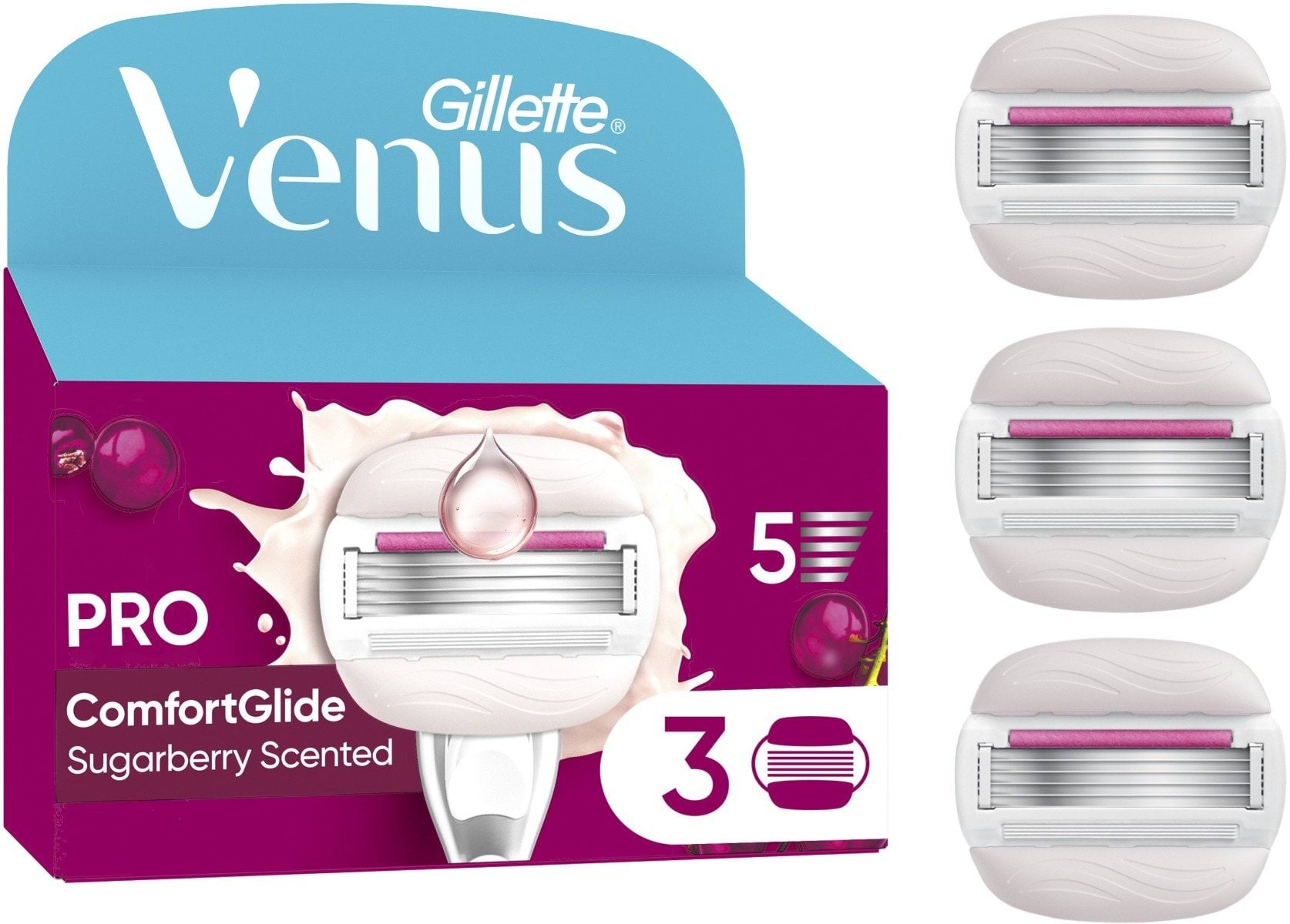 Картридж женский Gillette Venus ComfortGlide Sugarberry, 3 шт., 5 лезвий