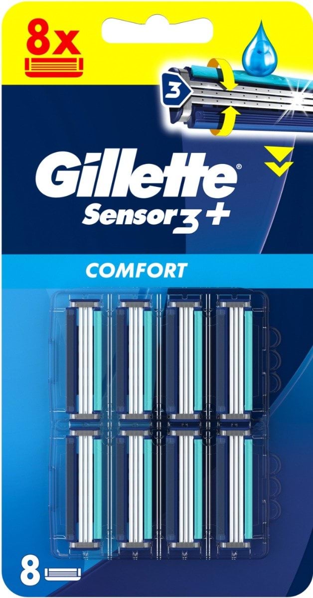 Сменные кассеты Gillette Sensor3 плюс комфорт 8 шт, 3 лезвия