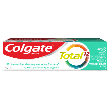 Комплексная зубная паста Colgate Total 12 Профессиональная чистка гель Борется с бактериями 75 мл