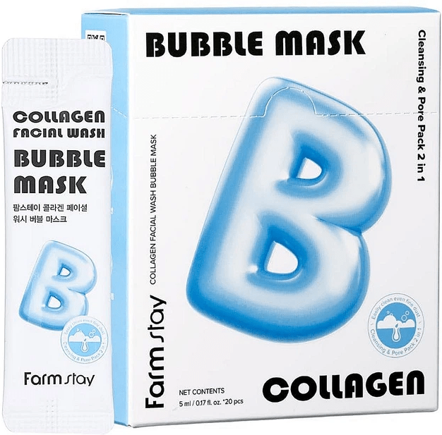 Маска для обличчя FarmStay Collagen Facial Wash бульбашкова з колагеном для глибокого очищення 5 мл х 20 шт.