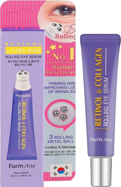 Сироватка-ролер Farmstay Retinol & Collagen Rolling Eyeserum для шкіри навколо очей 25 мл фото 1