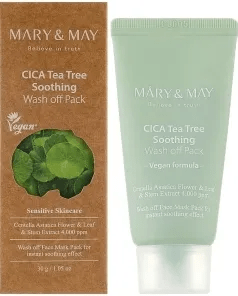 Глиняна маска Mary & May CICA TeaTree Soothing Wash off Pack для чутливої шкіри 30 г фото 1