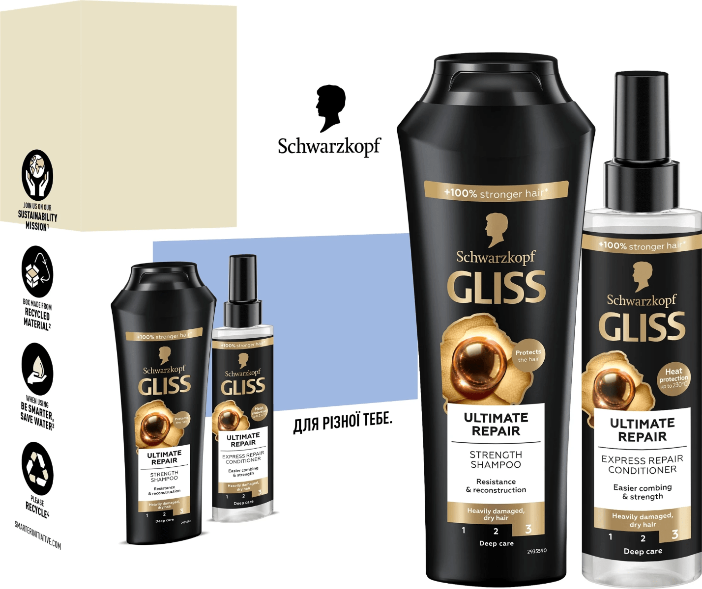 Gliss Kur набір Care with Ultimate Repair (шампунь для волосся, 400 мл+бальзам для волосся, 200 мл)