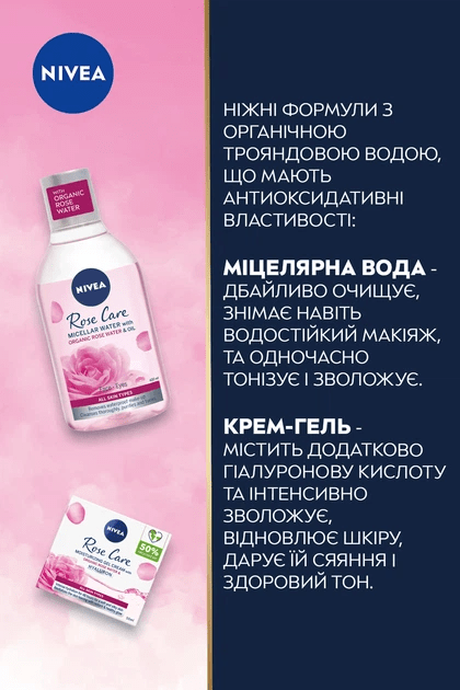 Подарунковий набір для обличчя NIVEA Rosy Glow: крем 50 мл, міцелярна вода 400 мл фото 3
