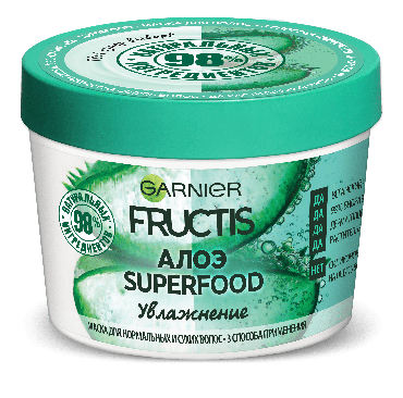 Маска для волос GARNIER Fructis Super Food Алоэ Увлажнение для нормальных и сухих волос, 390 мл