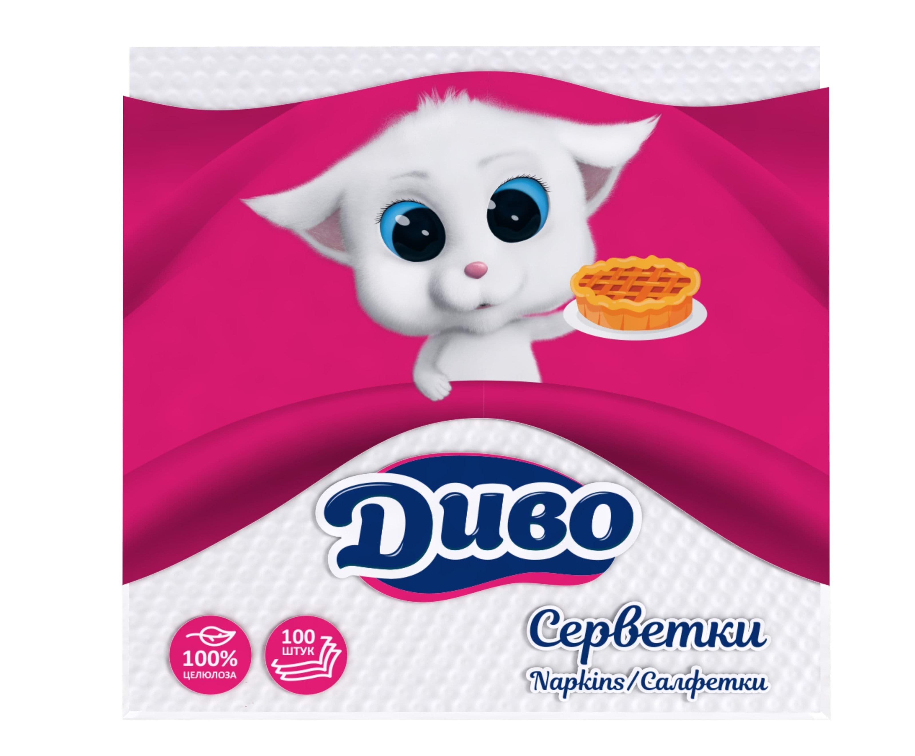 Салфетки бумажные Диво однослойные 240*250, 100 шт белый