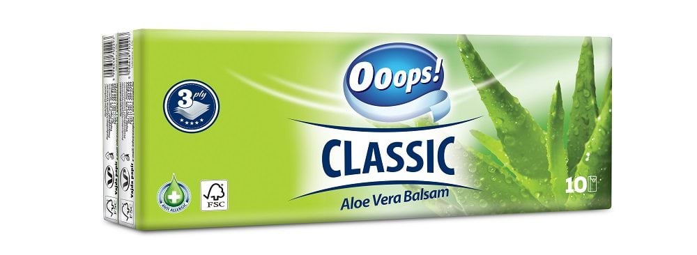 Ooops серветки Classic Aloe Vera 3 шари, 10x10шт