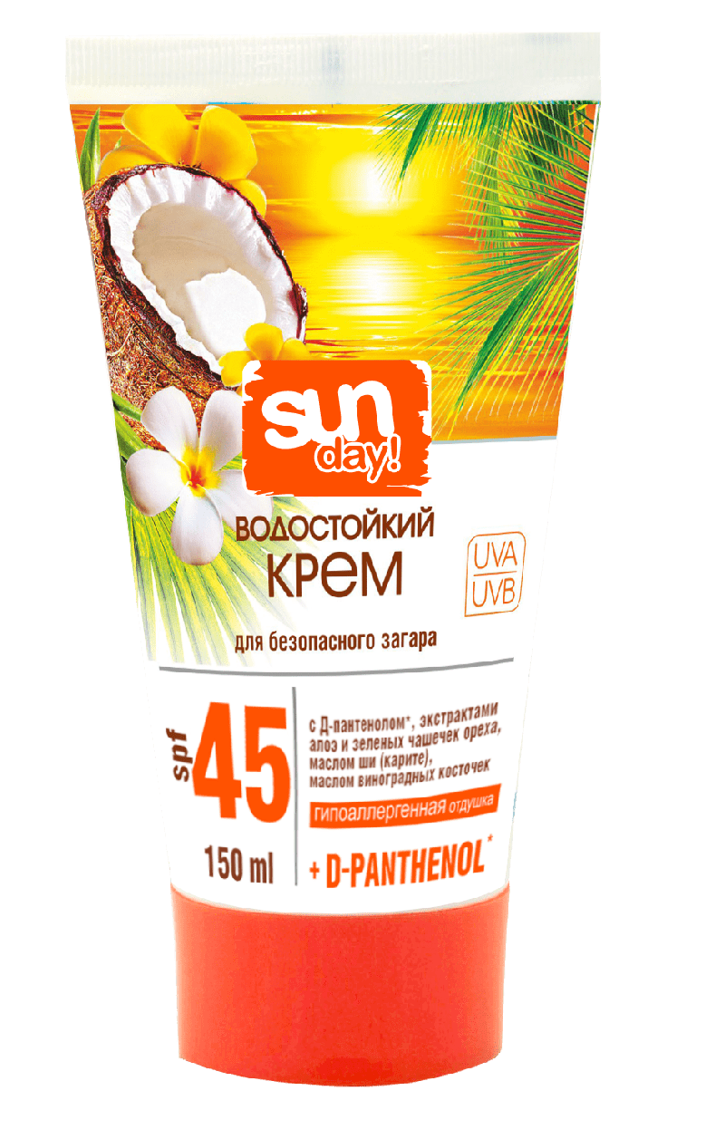 Крем водостойкий Sun day для безопасного загара SPF-45, 150 мл