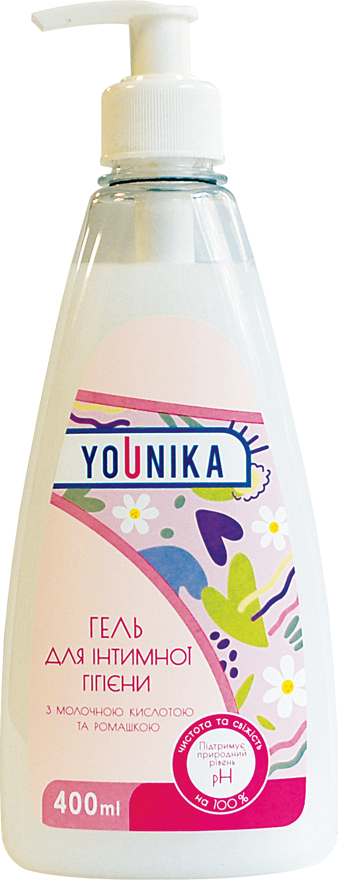 YOUNIKA гель для інтимної гігієни з молочною кислотою та ромашкою, 400мл
