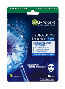 Суперзволожуюча нічна тканинна маска Garnier Skin Naturals «Аква Бомба», 28г