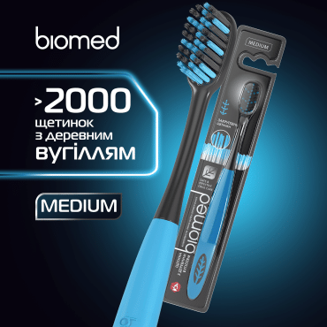 Зубна щітка BioMed BLACK з деревним вугіллям середня, 1 шт фото 1
