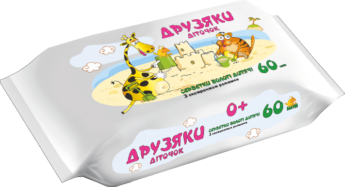 Cалфетки влажные детские Друзяки с экстрактом ромашки, 60 шт