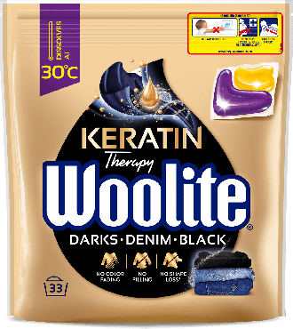 Капсулы для стирки Woolite для черных и джинсовых тканей с Кератином 33 шт