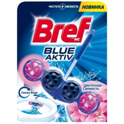 Блок для унитаза Bref Blue Aktiv. Голубая вода Цветочная свежесть, 50г