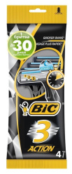 Бритва BIC 3 ЭКШН с тремя фиксированными лезвиями в мягкой упаковке 4 штуки