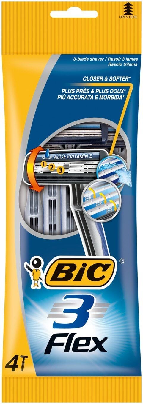 Бритва BIC ФЛЕКС 3 з трьома рухливими лезами у м'якій упаковці 4 штуки