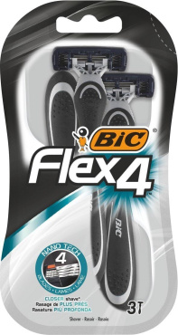 Бритва BIC ФЛЕКС 4 з чотирма рухливими лезами у блістері 3 штуки