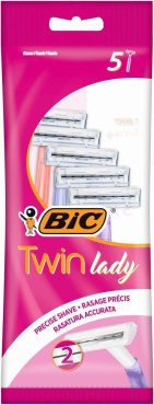 Бритва BIC ТВІН ЛЕДІ жіноча з двома фіксованими лезами у м'якій упаковці 5 штук