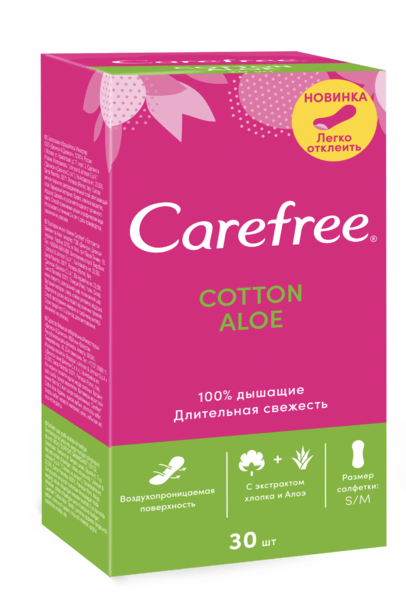 Прокладки ежедневные Carefree Cotton Aloe гигиенические 30шт