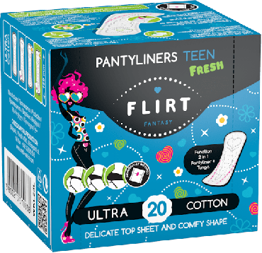 Ежедневные гигиенические прокладки fantasy FLIRT Teen Ultra Fresh Line, Cotton в индивидуальной упаковке, 20 шт